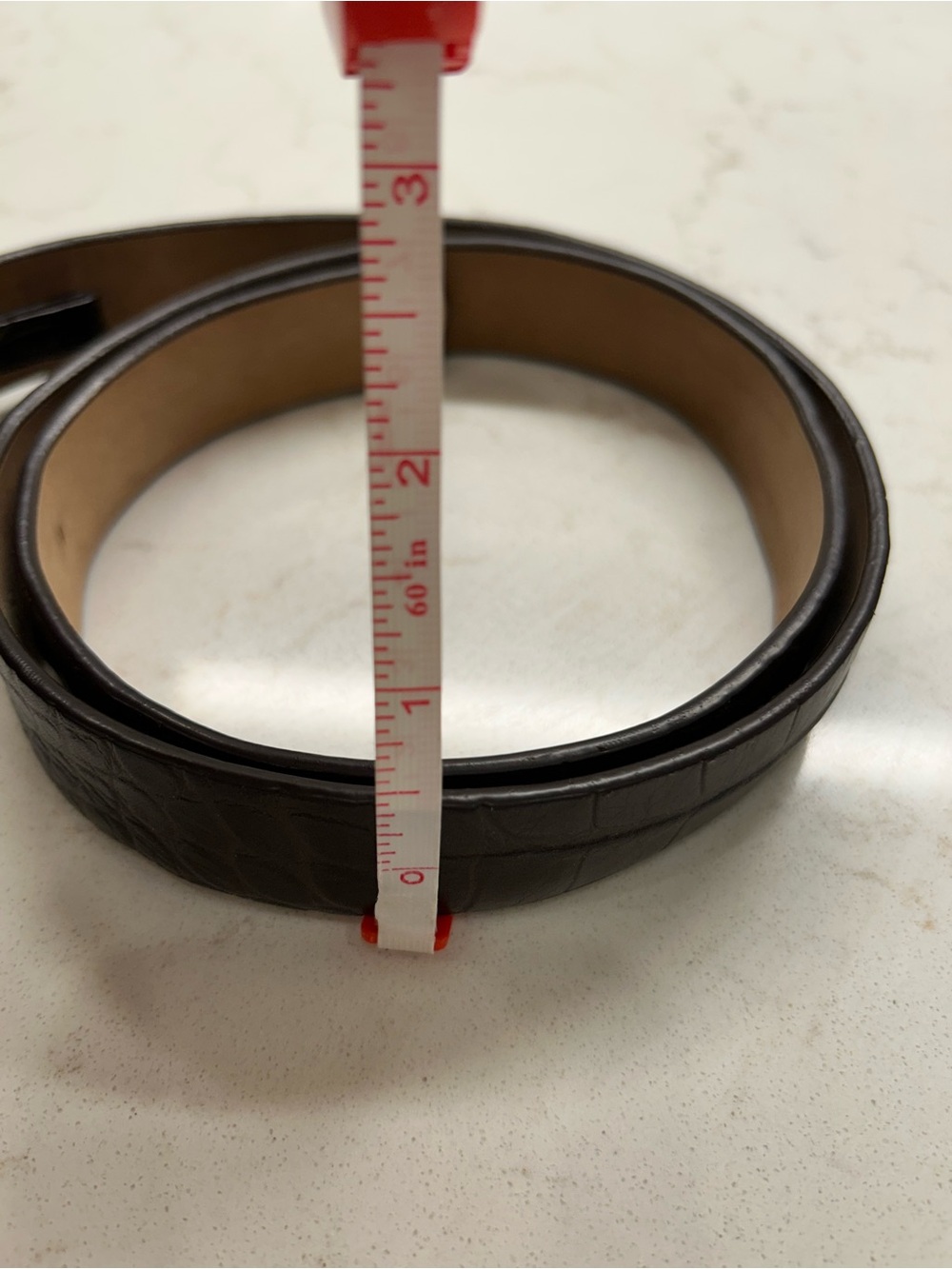 Dark Brown Croc-Embossed Leather Belt with Gold Buckle - Picture 6 of 7